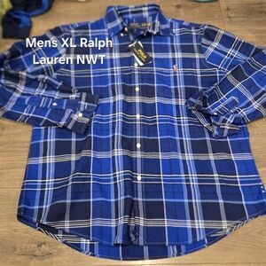 Ralph Lauren Men's Navy and White Checkered Shirt
